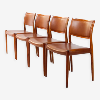 Set of 4 Danish Rosewood & Leather Model 80 dining chairs by Niels Otto Moller