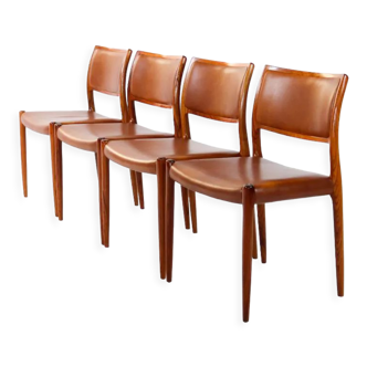 Set of 4 Danish Rosewood & Leather Model 80 dining chairs by Niels Otto Moller