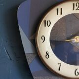 Vintage formica clock silent trapeze wall pendulum "Grey blue"