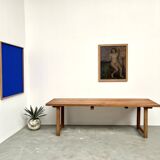 Grande table de ferme brutaliste en hêtre