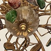 Floral chandelier Banci Firenze with 6 lights, coloured glass and gold metal.