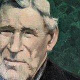 Old oil on canvas portrait of a man from the 20th century, countryside decoration, golden frame