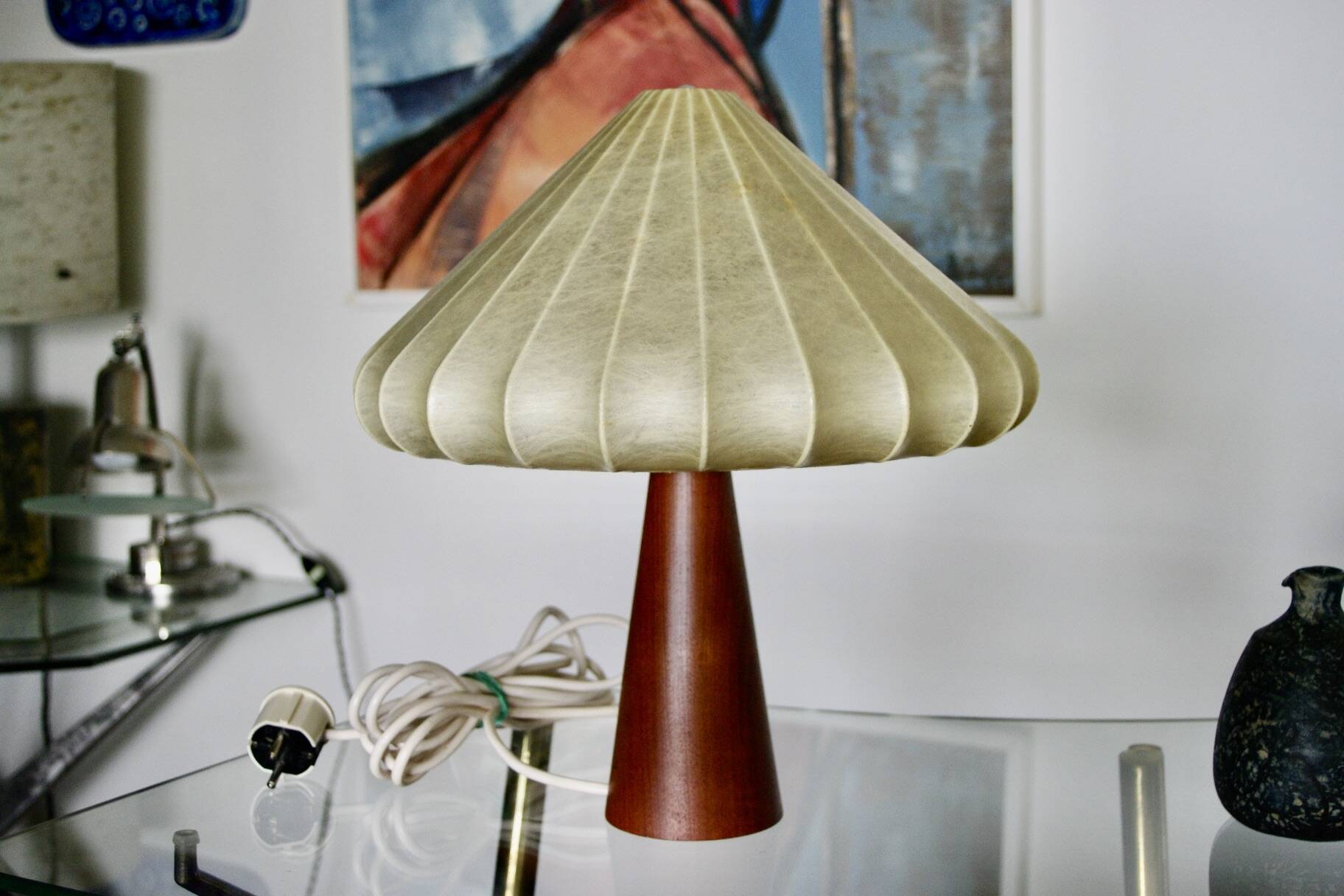 Vintage cocoon mahogany table lamp attributed to achille castiglioni 1960