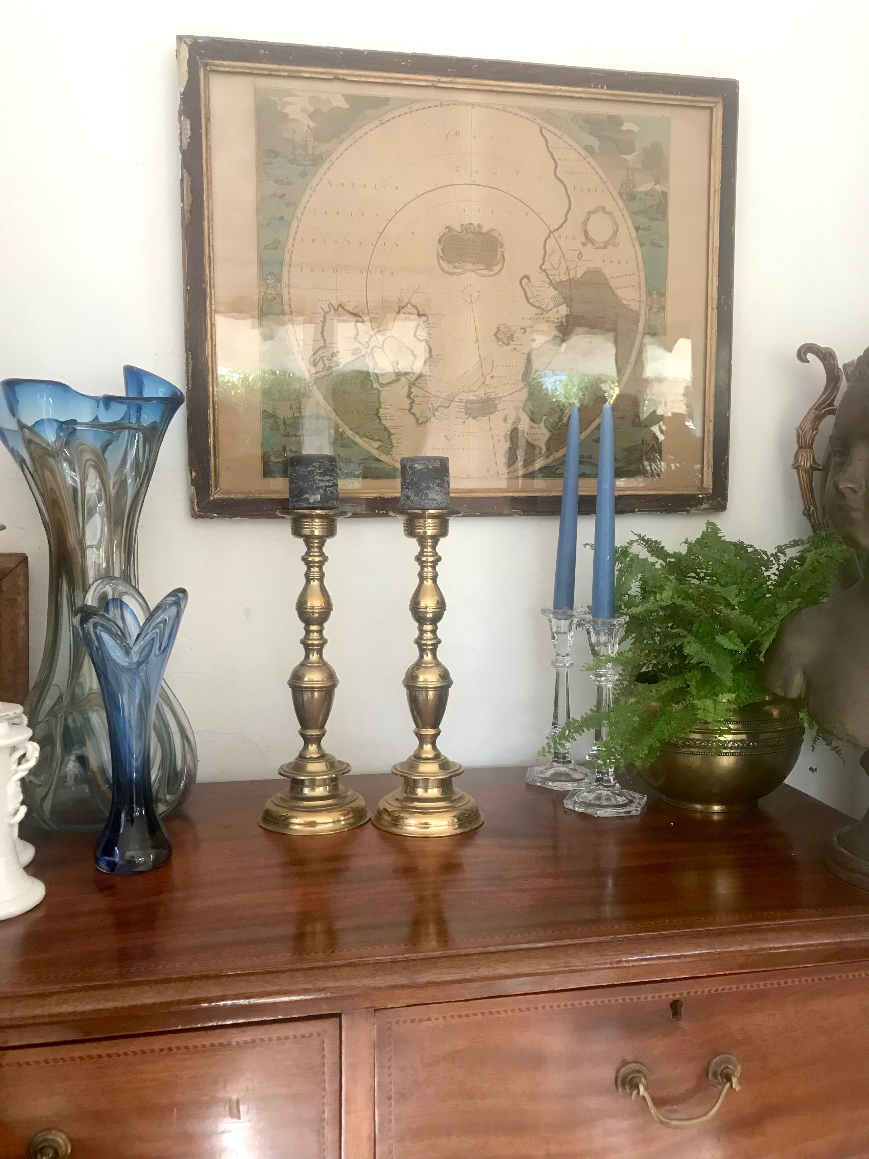 Pair of brass candle holders XIXth 31cm
