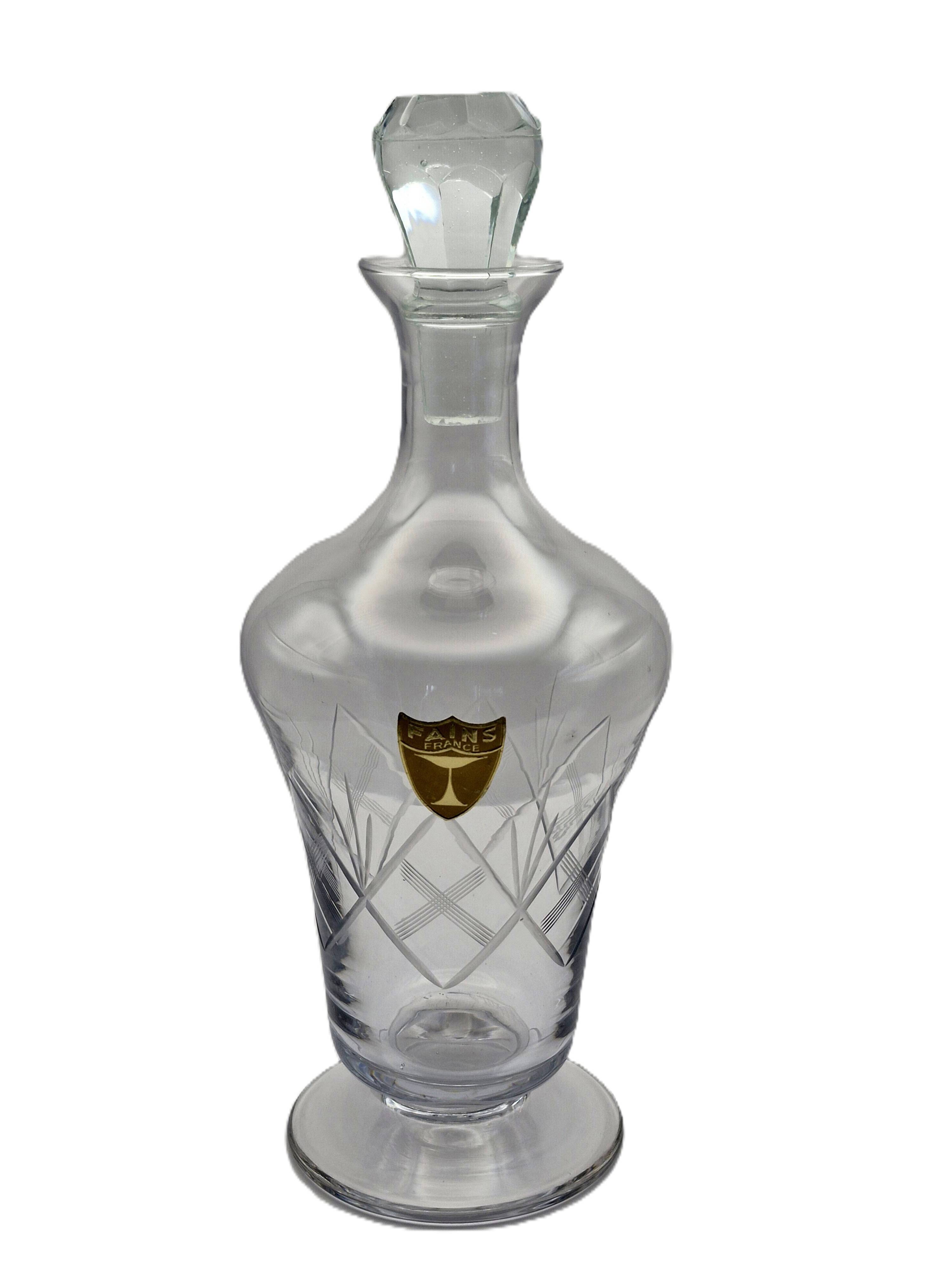 Crystal wine carafe from Fains – Original label, Original stopper