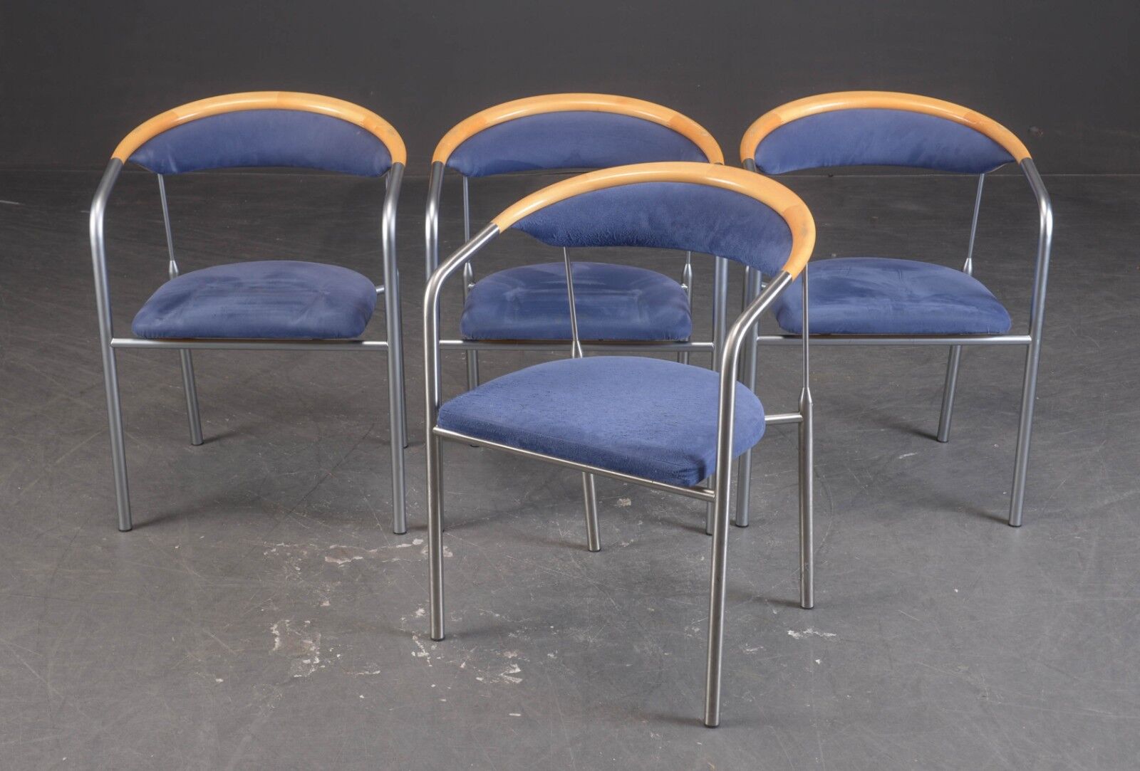 4 scandinavian design seats 1990s stainless steel and wood