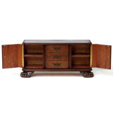 Hand carved 19th century Burr Walnut Sideboard cabinet with big Lion claw / paw feet.