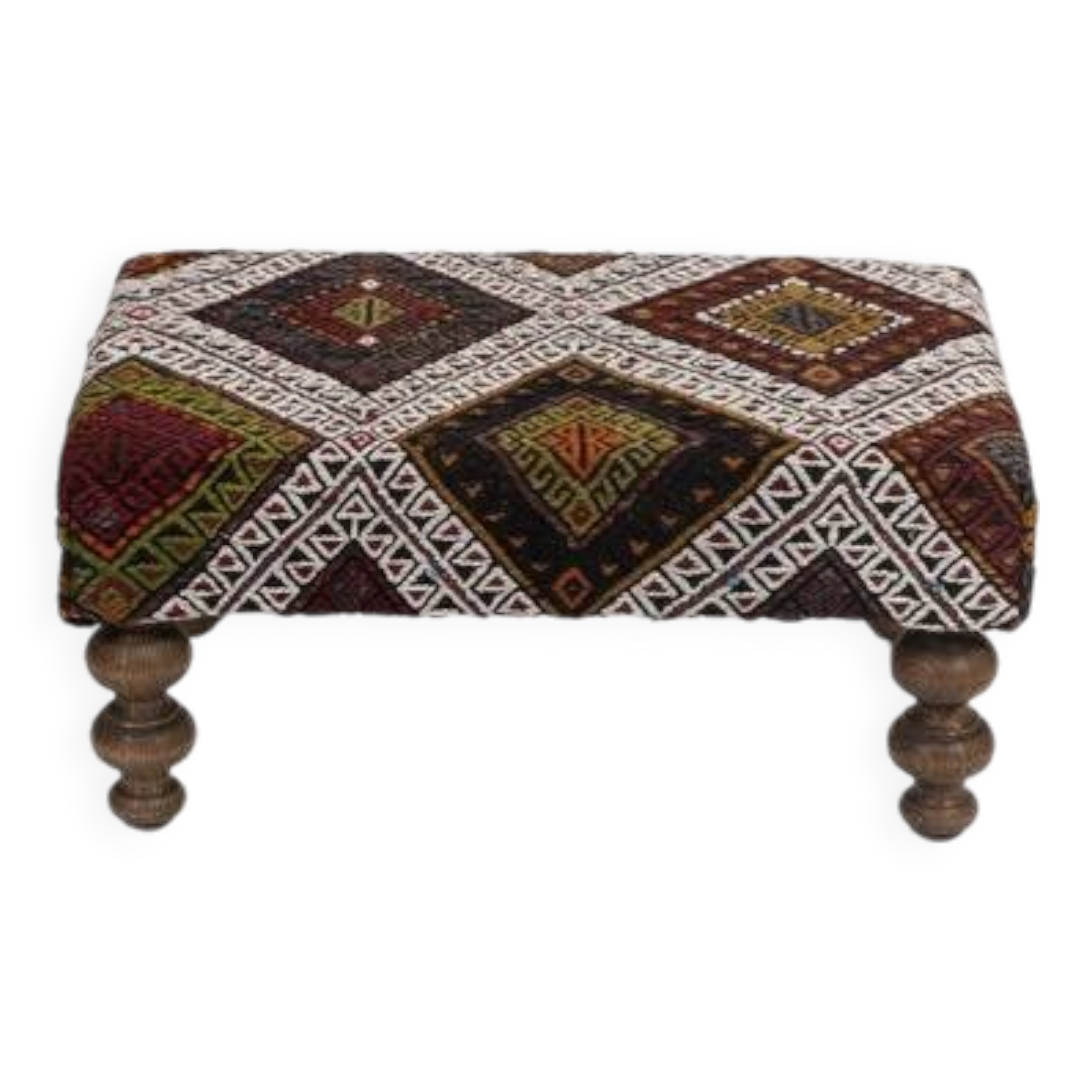 Turkish Handwoven Kilim Tribal Footstool Pouf