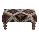 Turkish Handwoven Kilim Tribal Footstool Pouf