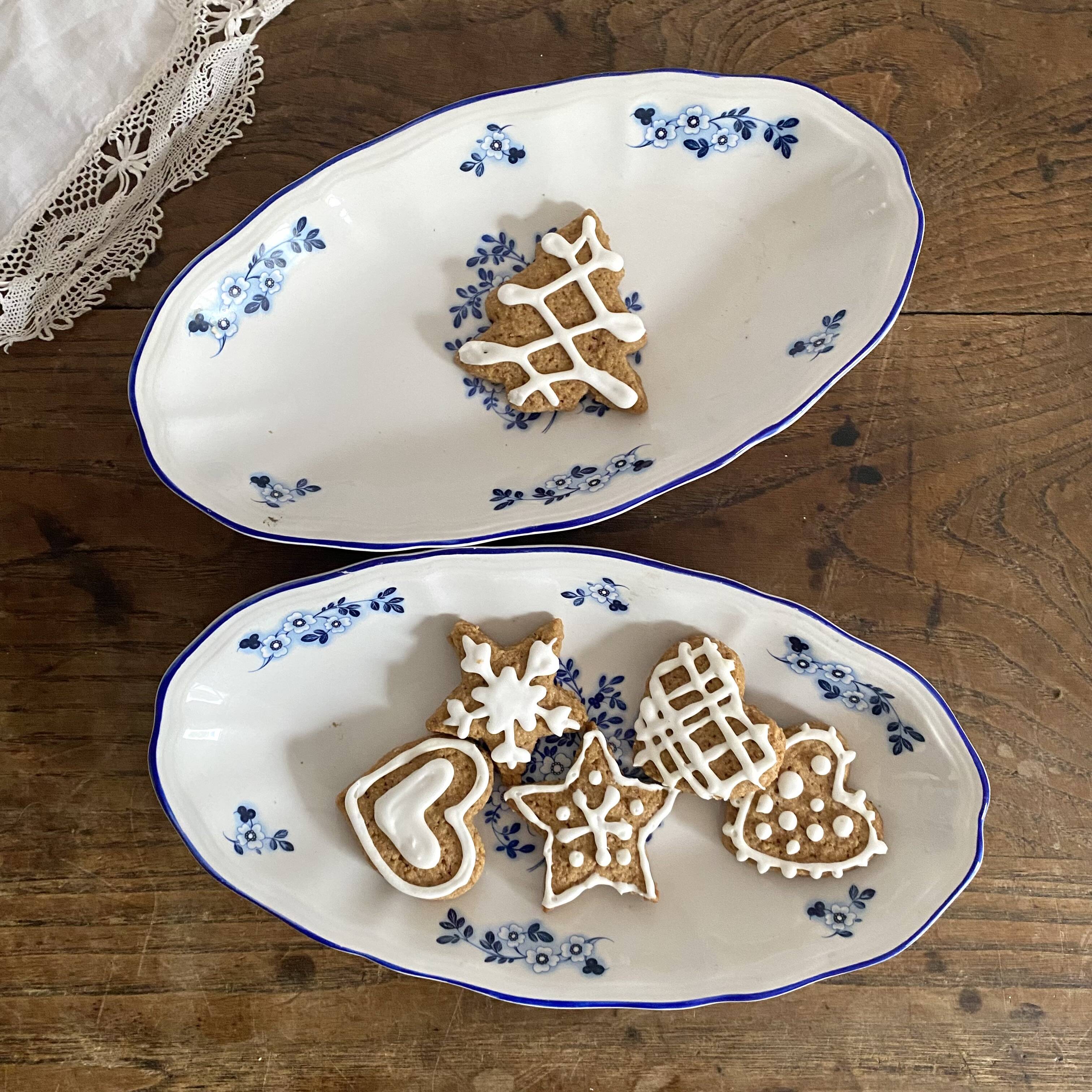 Luneville porcelain bowls with blue flowers