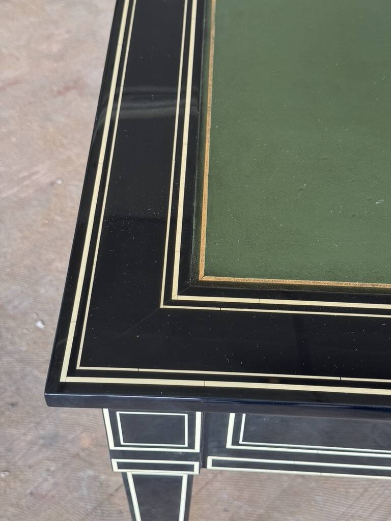 Maison Jansen black lacquered wooden desk from the 1960s with chair.