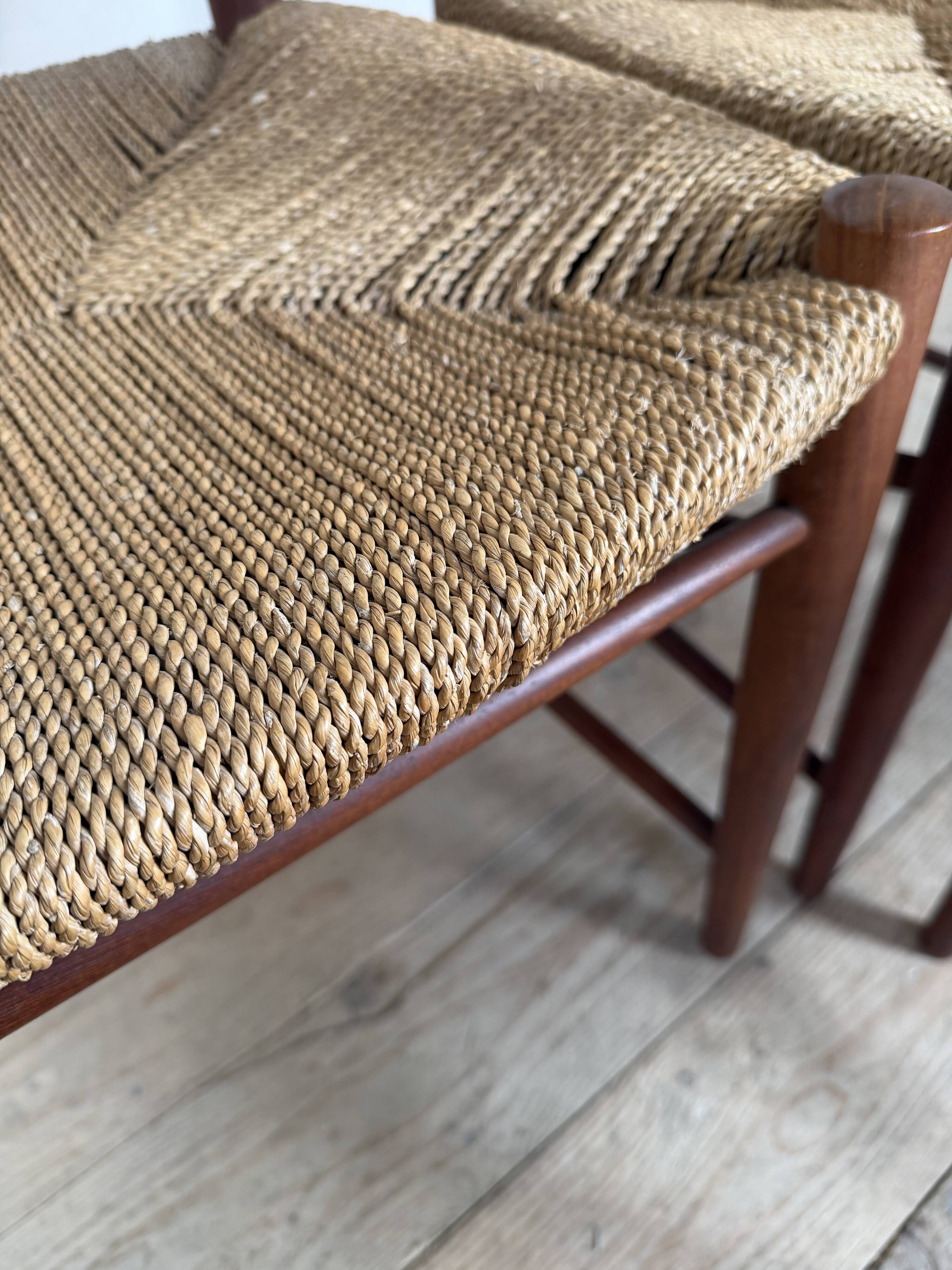 Danish vintage chairs in teak and cord by Peter Hvidt
