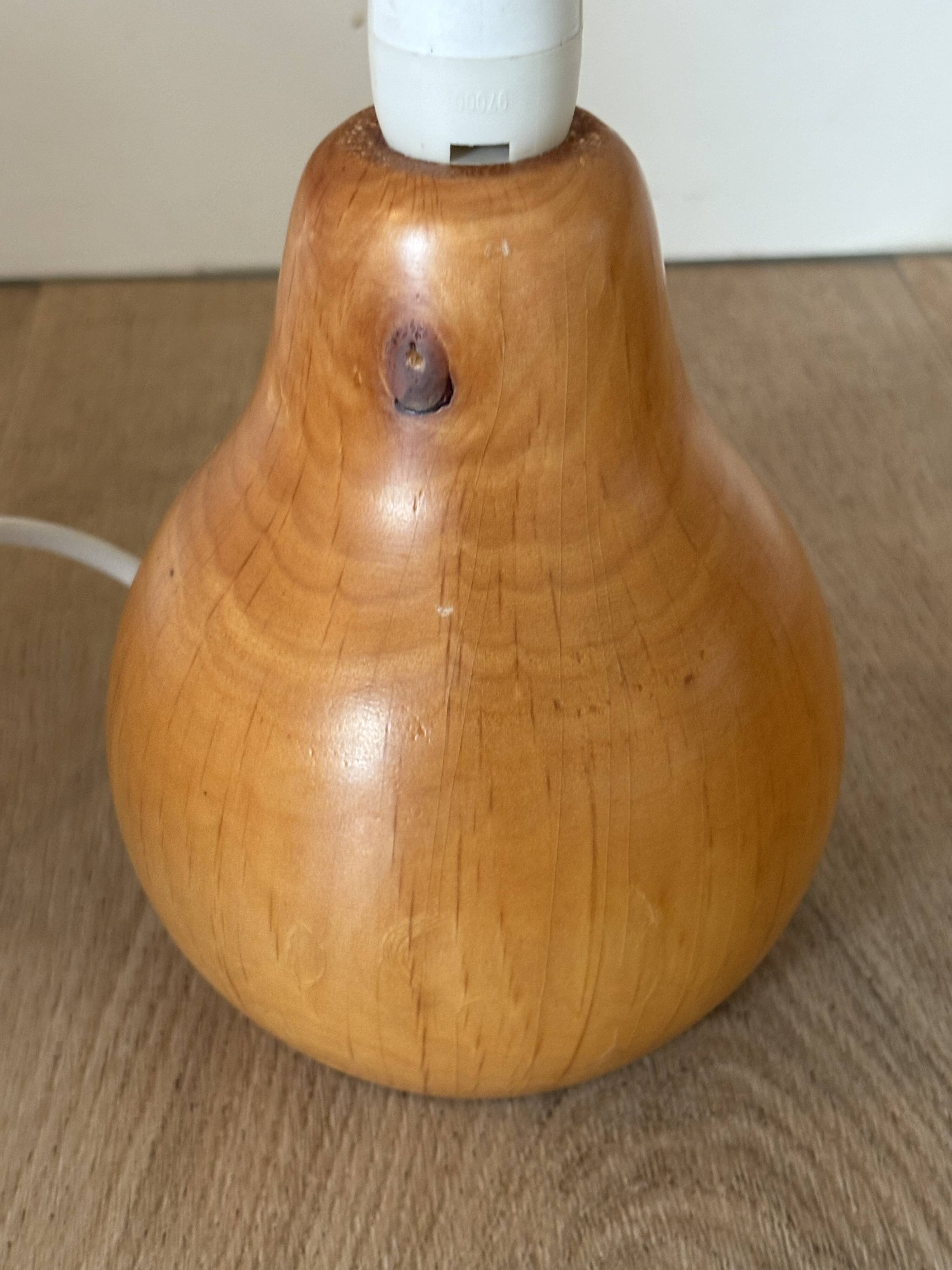 vintage wooden lamp small model with fabric shade 80's design