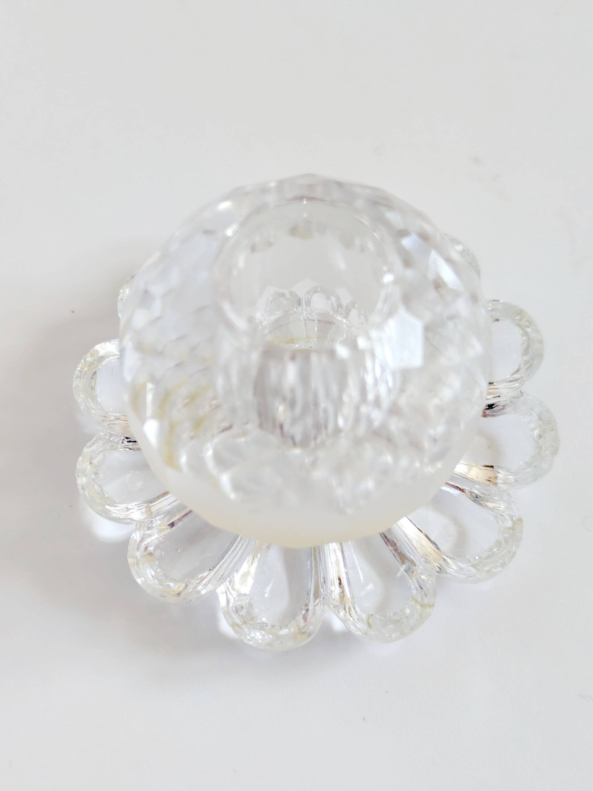 Lot of 3 vintage faceted crystal candle holders with flower base for slim candles.