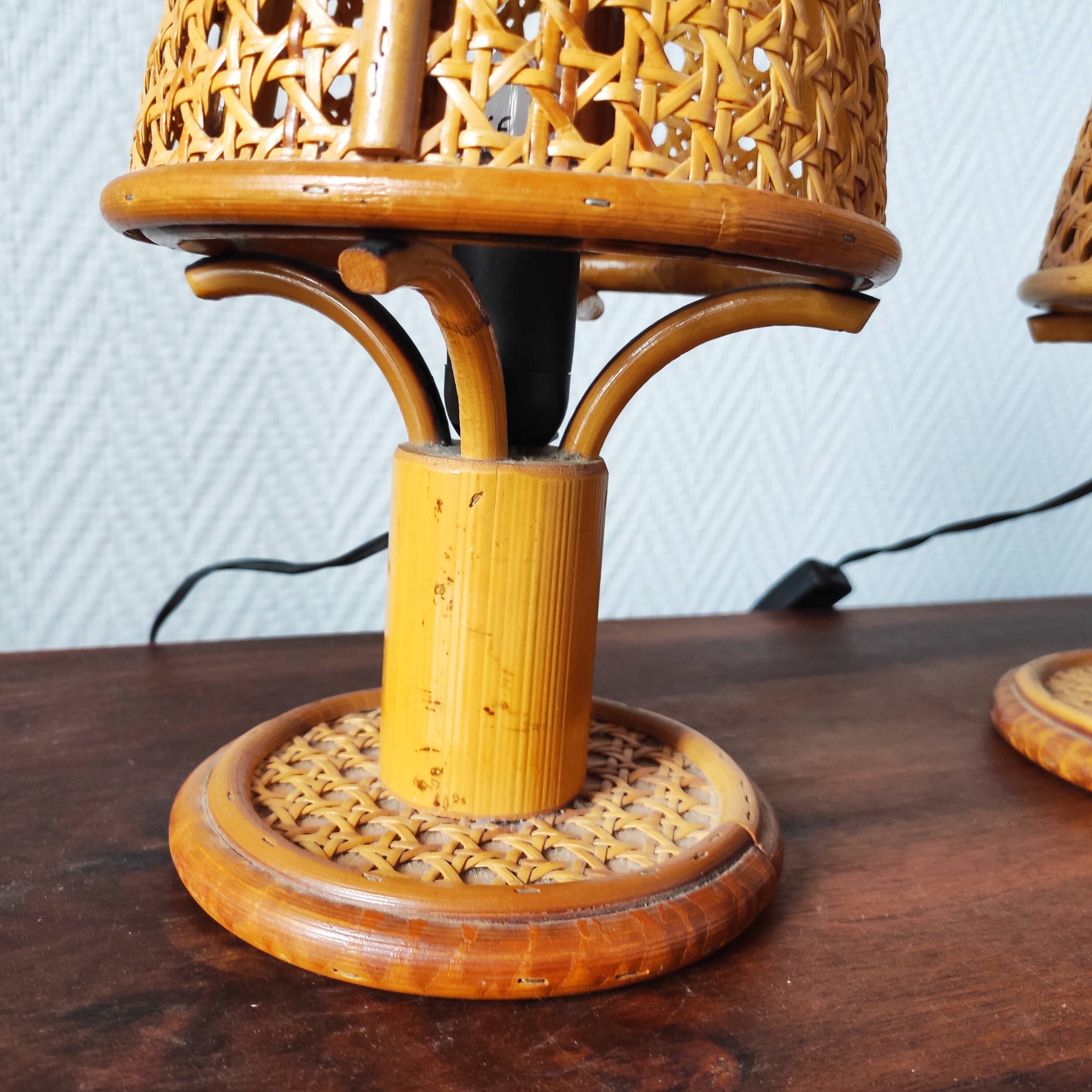 Pair of vintage rattan lamps