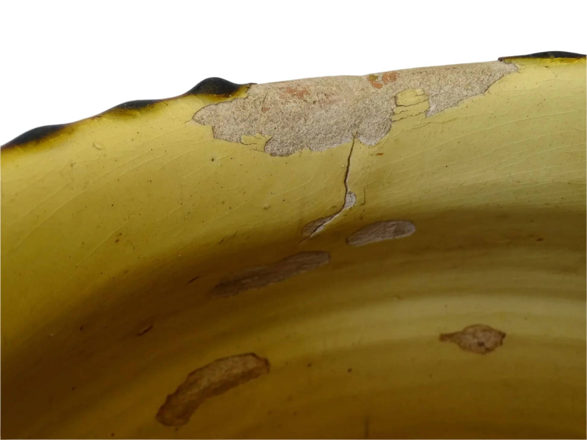 Grande vinaigrette ancienne française à glaçure jaune et verte à motif de pot à confit