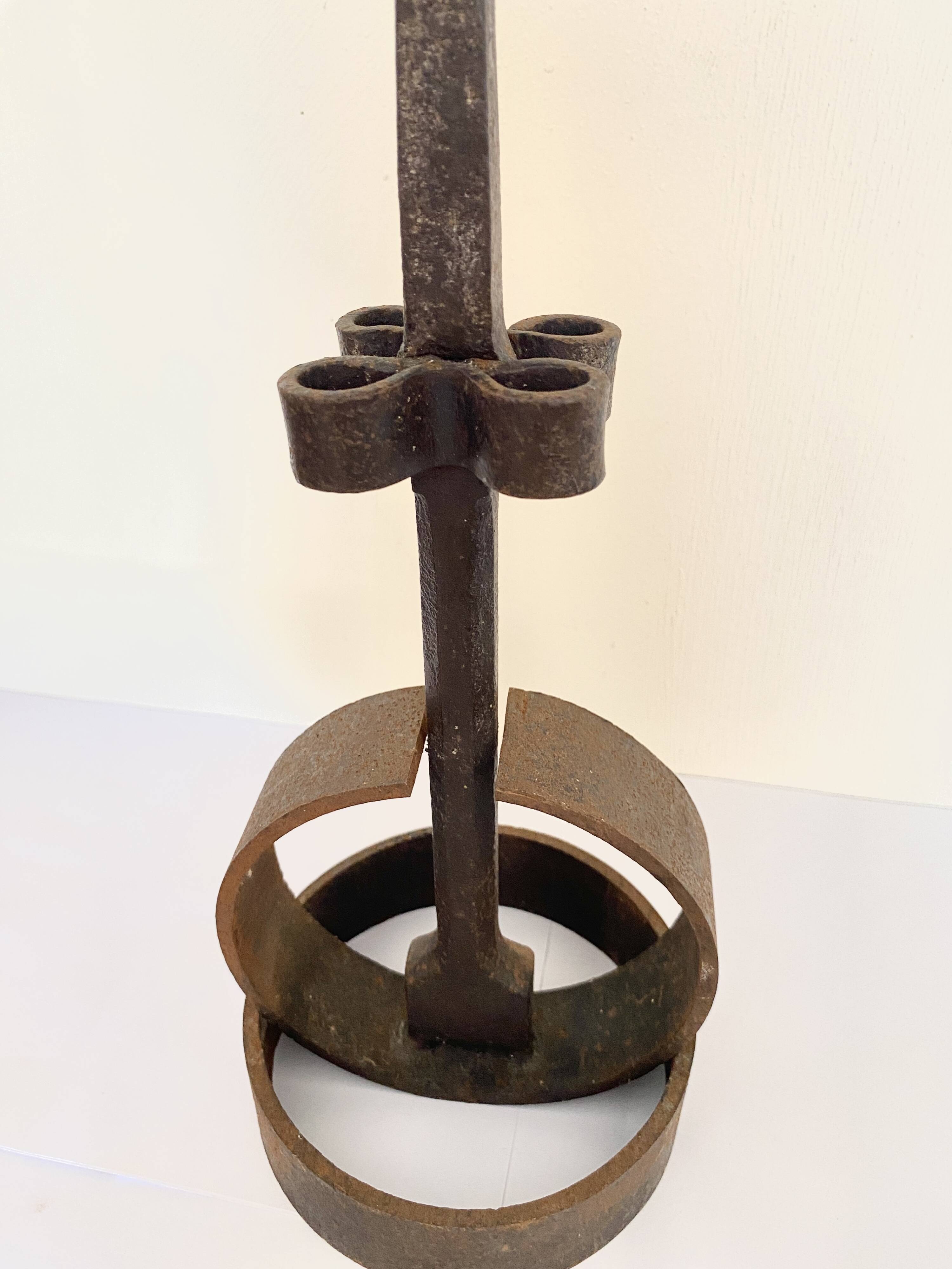 Brutalist Cast Iron Candlestick, 38cm
