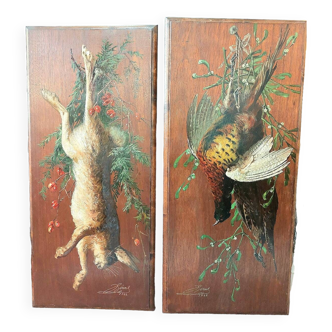 Pair of hunting wood paintings