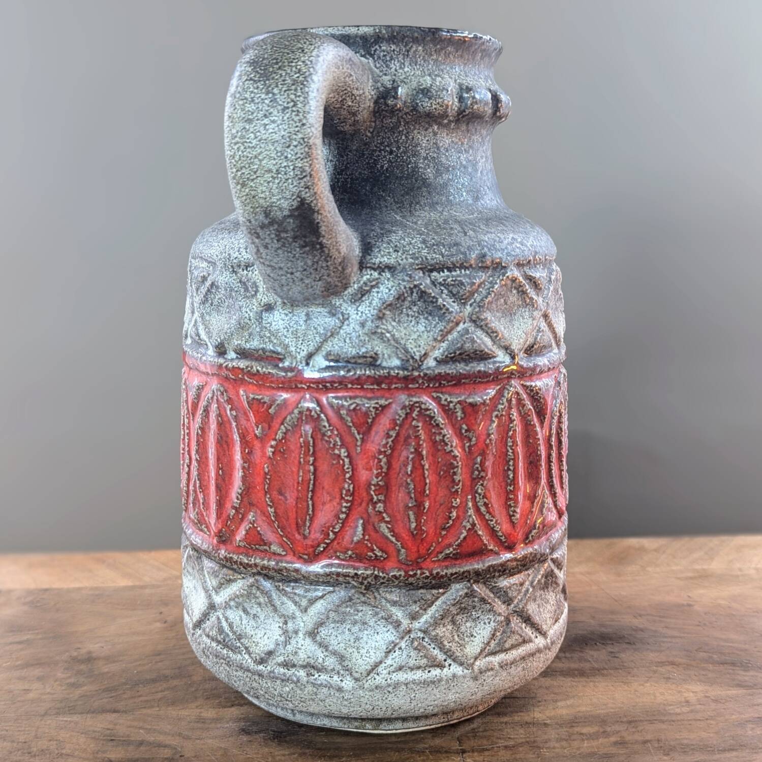 West Germany Bay 93-25 vase, vintage fat lava red and gray ceramic
