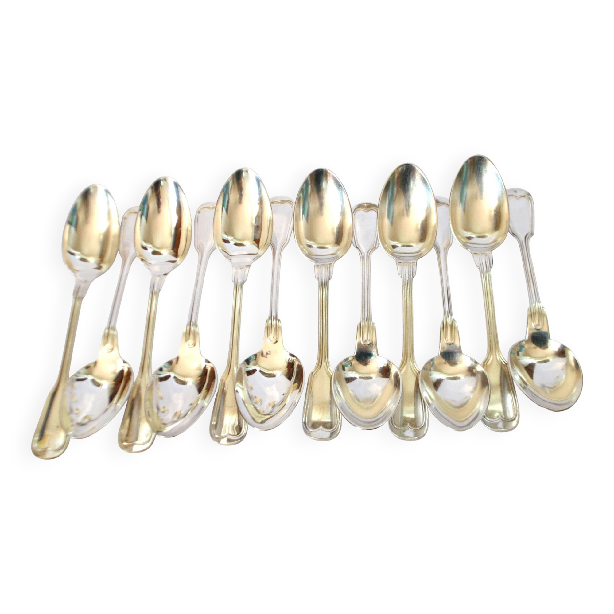 ST MEDARD set of 12 soup spoons antique net pattern silverware style Chinon 21 cm