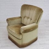 Danish velour armchair, original condition, beech wood, 80s
