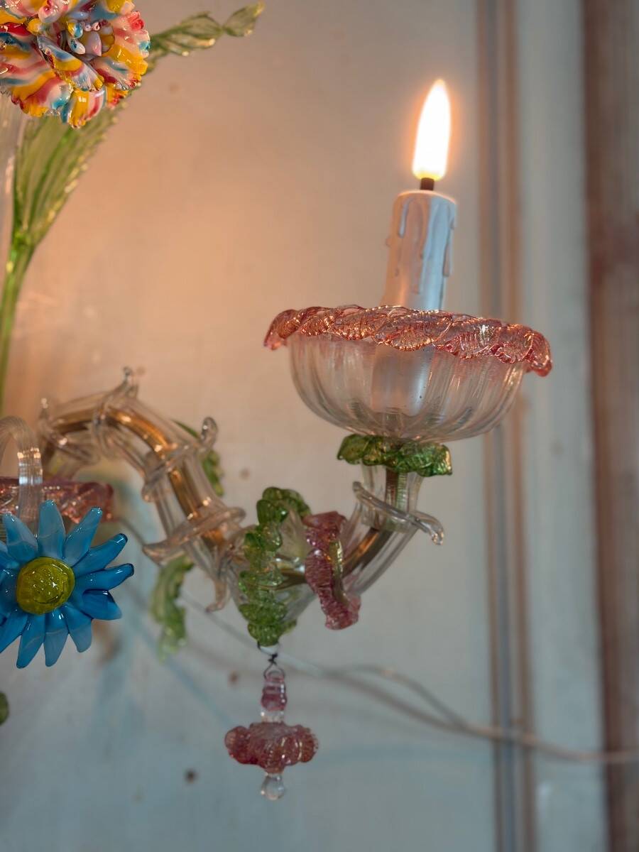 Set of 3 Venetian wall lights in multicoloured Murano glass, circa 1950