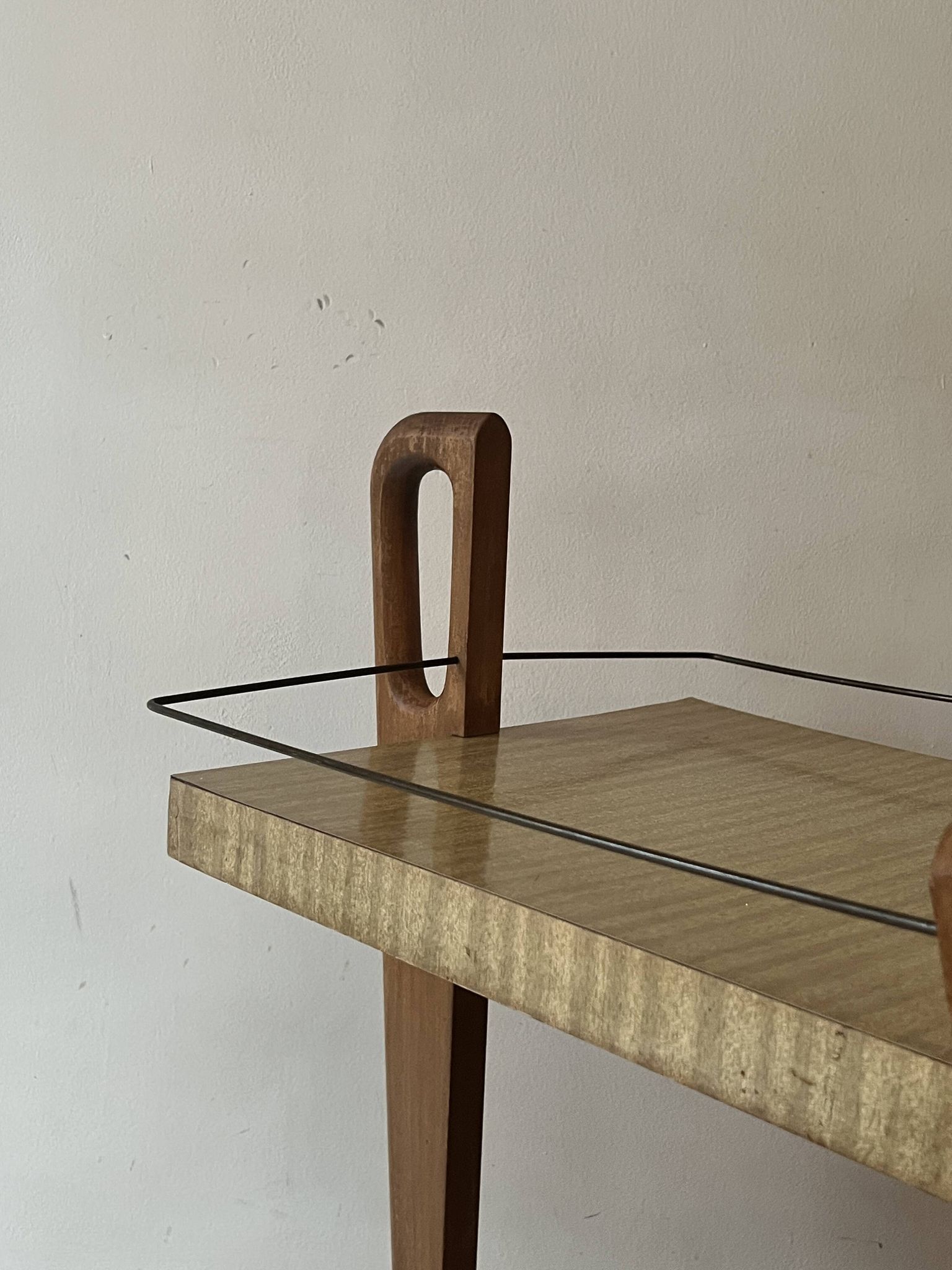 Mid-century honey wood bar trolley, French design 1950s