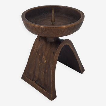 Brutalist candle holder in copper-plated bronze Strassacker Germany circa 1970