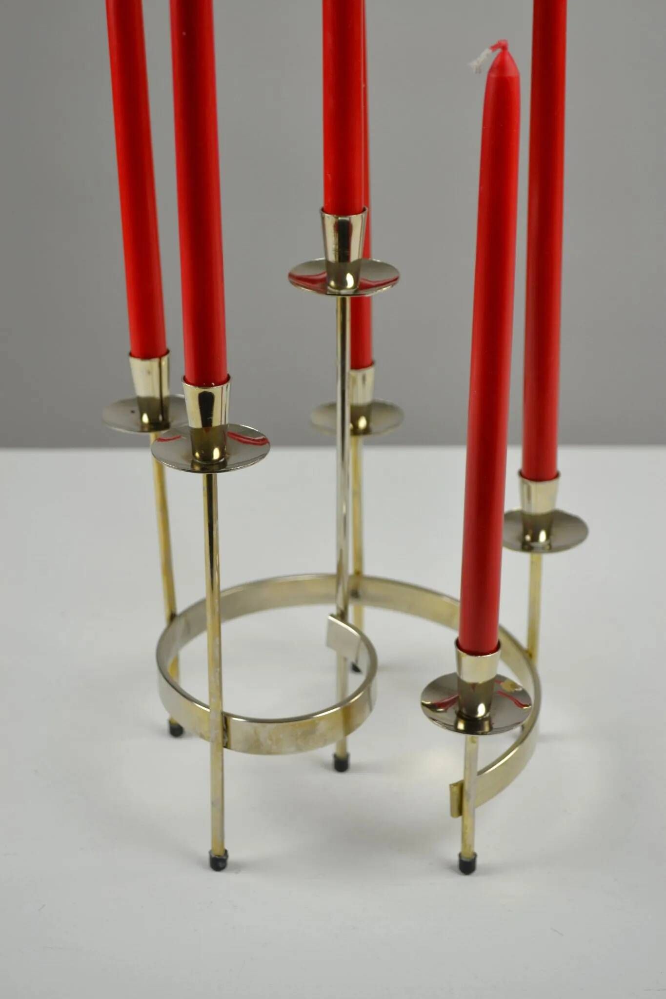 Pair of white metal candle holders "Spiral" by Gunnar Ander for Ystad-Metall, Sweden, 1960s.