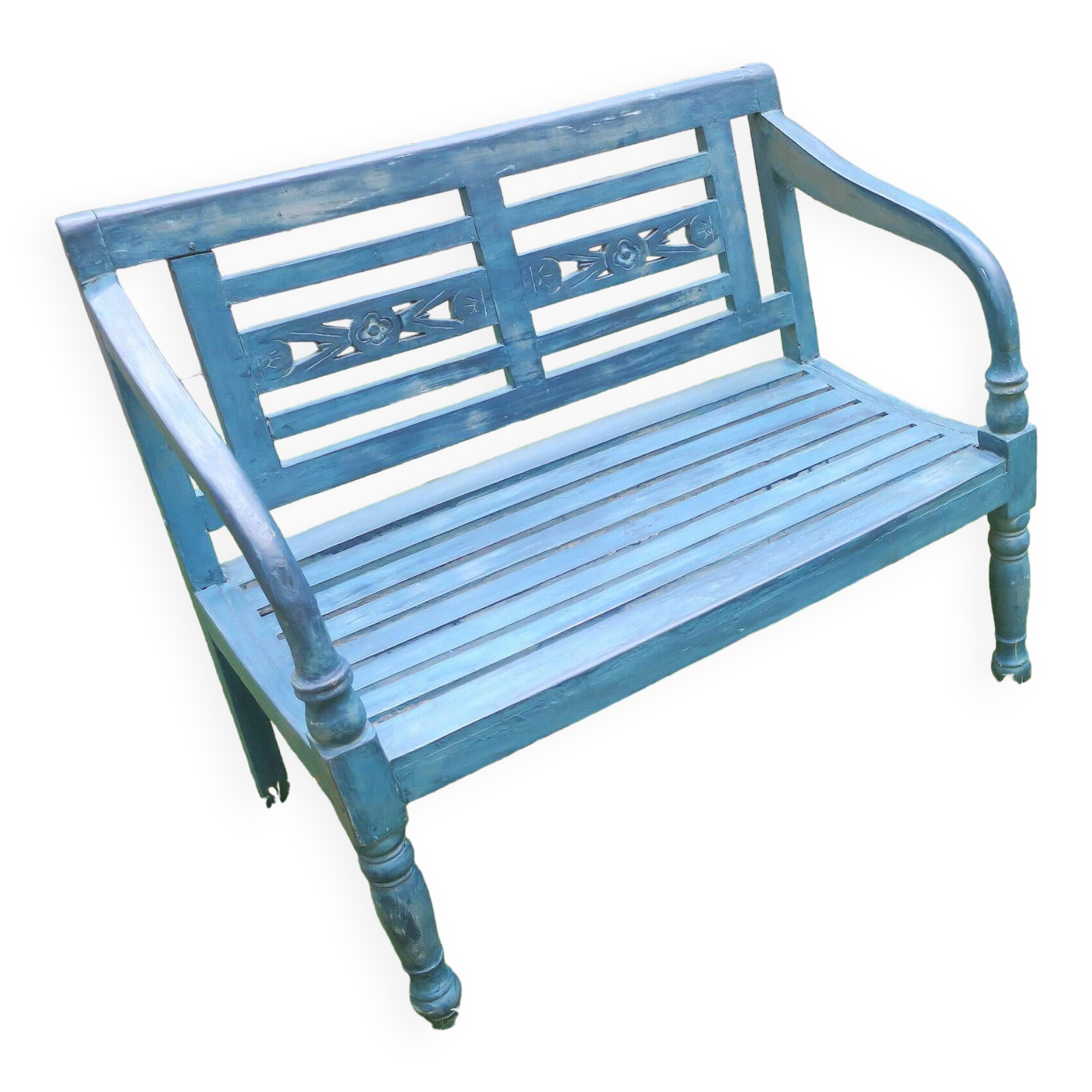 Mid century distressed painted garden bench