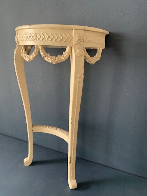 Old wooden console, half moon, Louis XVI style, early twentieth century