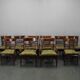 French Art Deco walnut dining chair set with armchairs, France 1930s