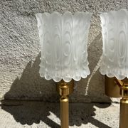 Old pair of wall sconces by Maison Lunel in brass and glass.