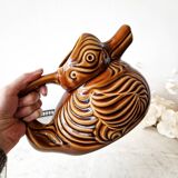 Brown duck slip pitcher from Sarreguemines, France, 1970s