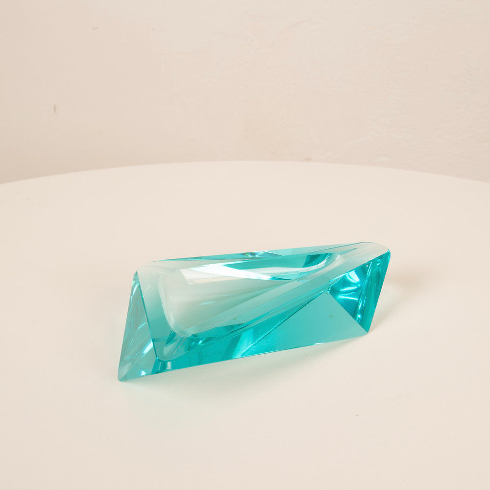 Light-blue crystal ashtray in Fontana Arte style Italy 1970s