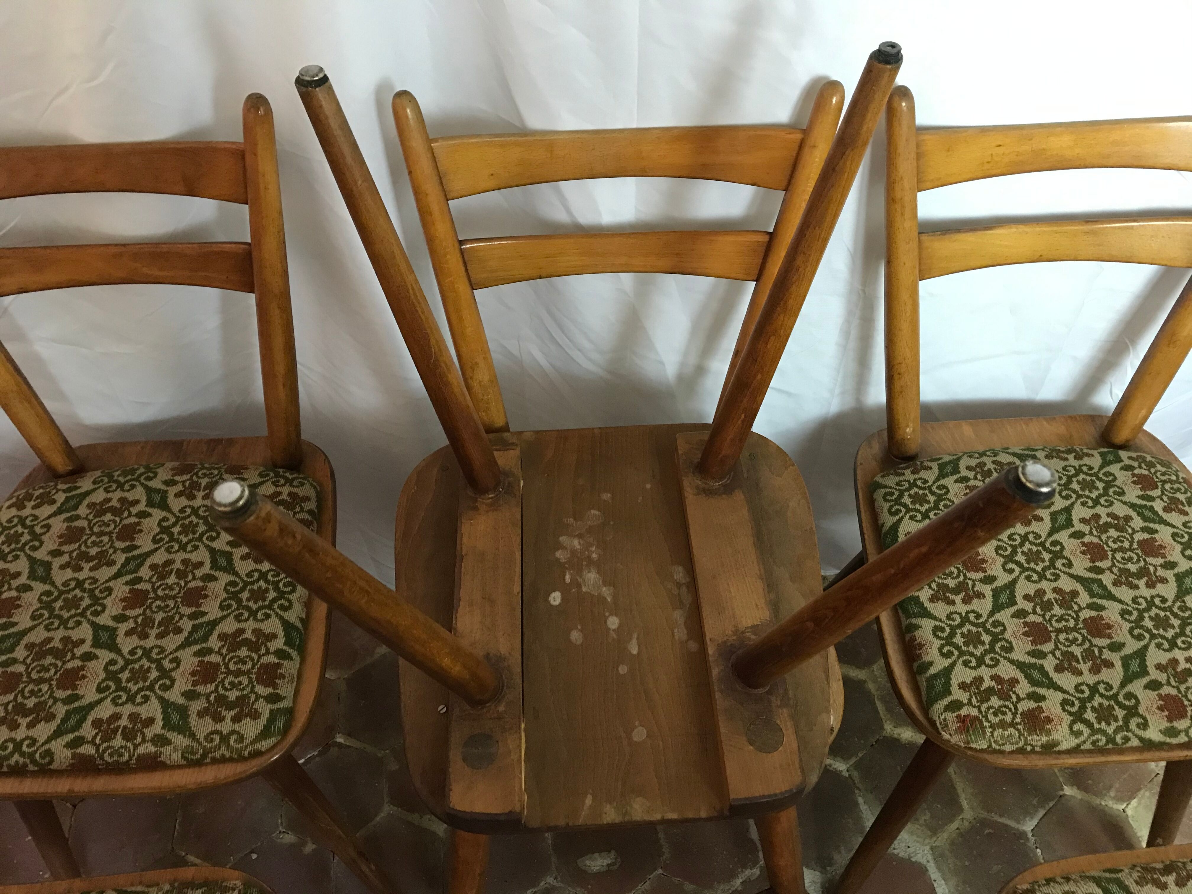 Lot of six vintage chairs feet compass