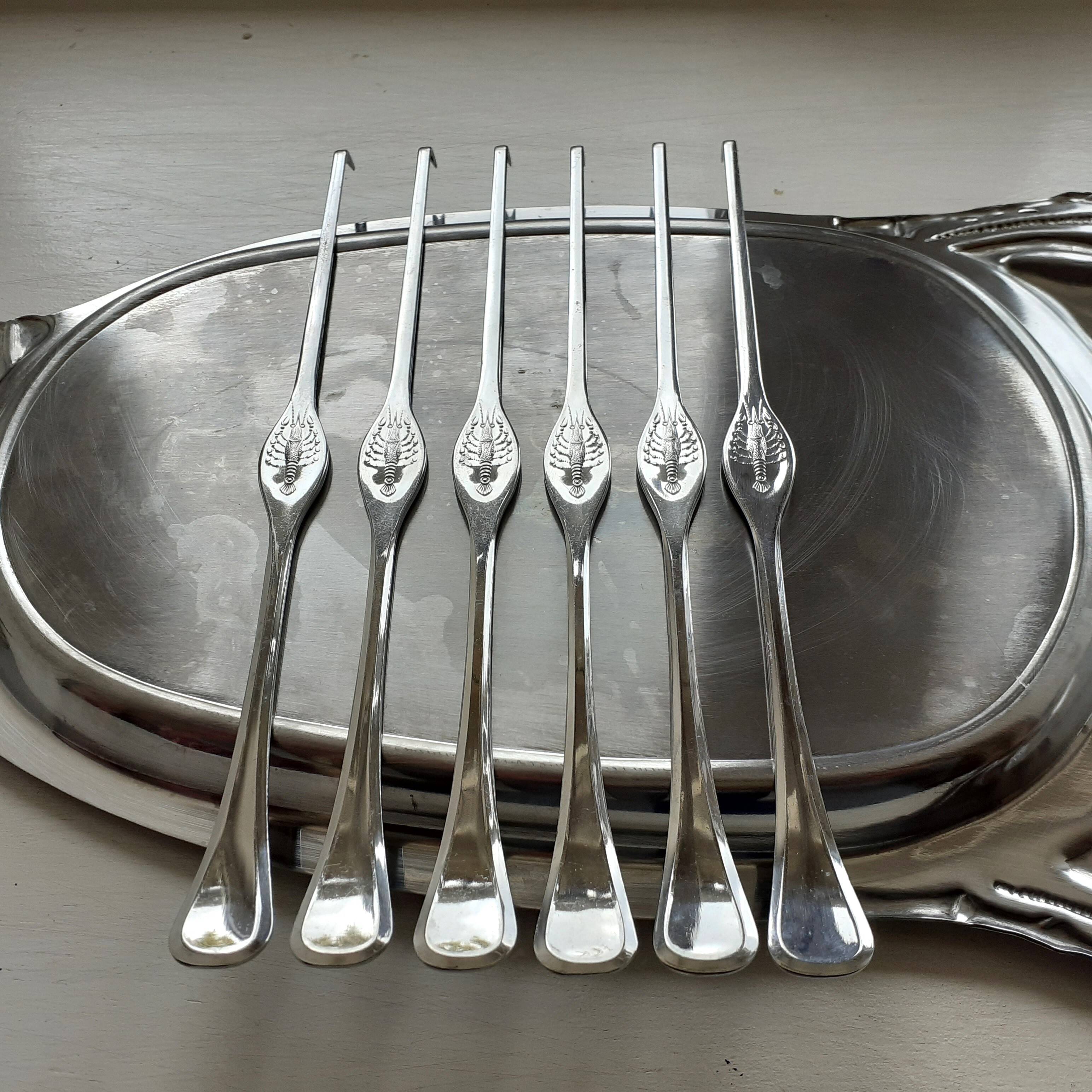 Lobster Platter and SIX Lobster Forks. Lobster Serving Set.