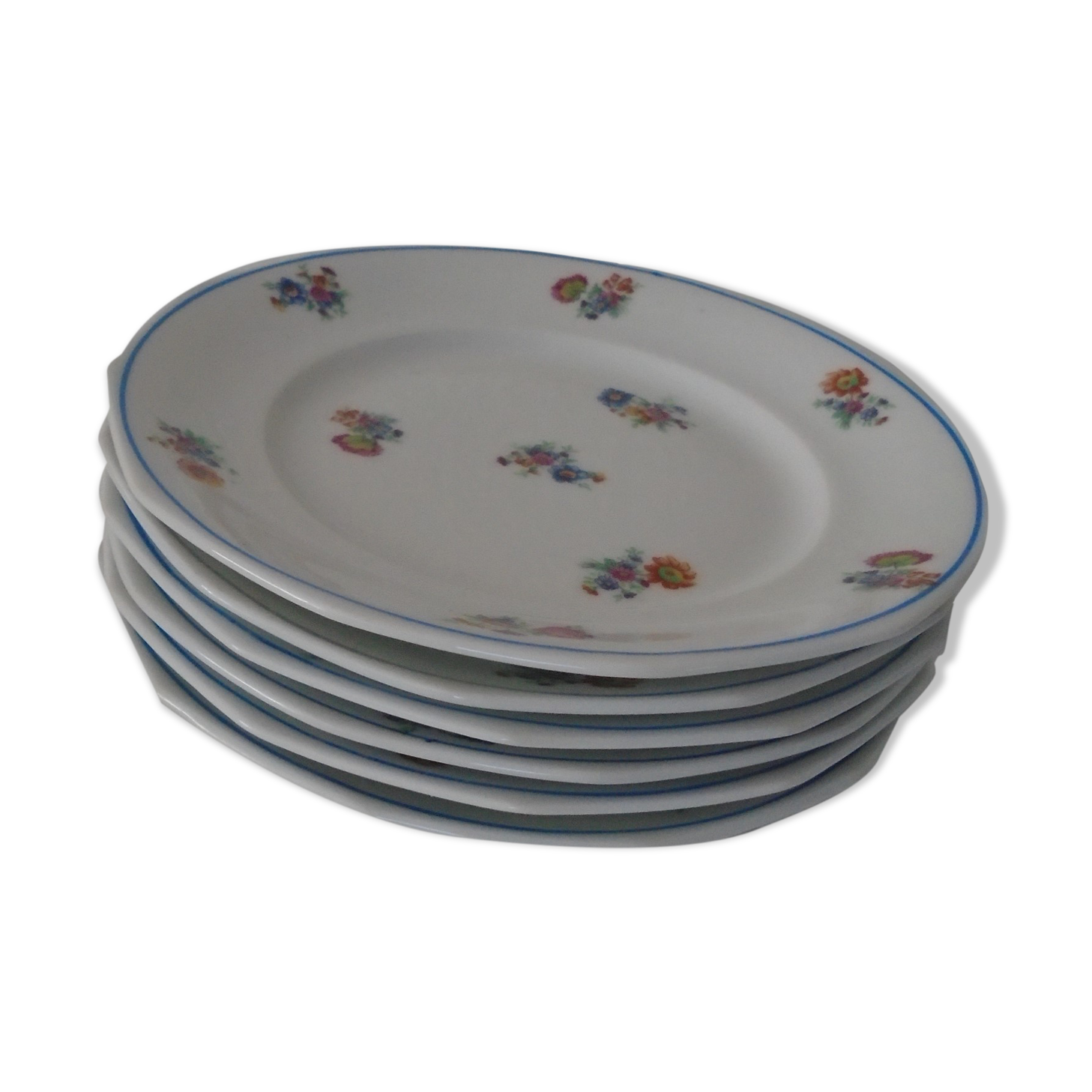 6 dessert plates decorated small porcelaiene flowers Sologne LAMOTTE
