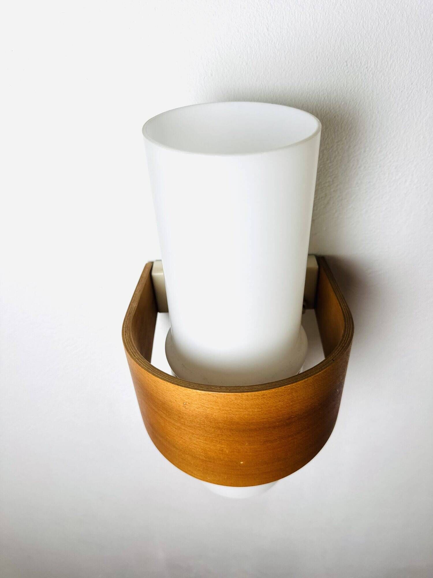 Nx40 Wall Lamp In Wood And Opal Glass By Louis Kalff For Philips, The Netherlands, 1950S