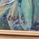 Huile sur toile « Motifs floraux » par Eila C, Suède milieu XXème