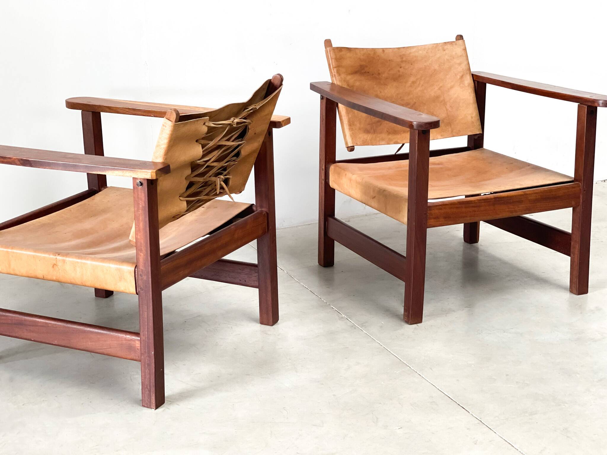 Mid century leather safari armchairs, 1960s