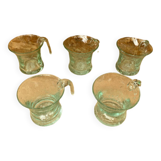 Series 5 old punch sangria glasses médicis vintage bubble blown glass