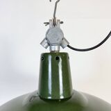 Industrial French Green Enamel Factory Pendant Lamp, 1960s