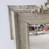 Rectangular mirror in light green lacquered wood with pediment H:1m39