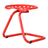 Tabouret siège de tracteur en métal rouge des années 1970 en provenance d’Italie