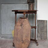 Vintage turned wood dessert trolley, wheeled table with removable top.