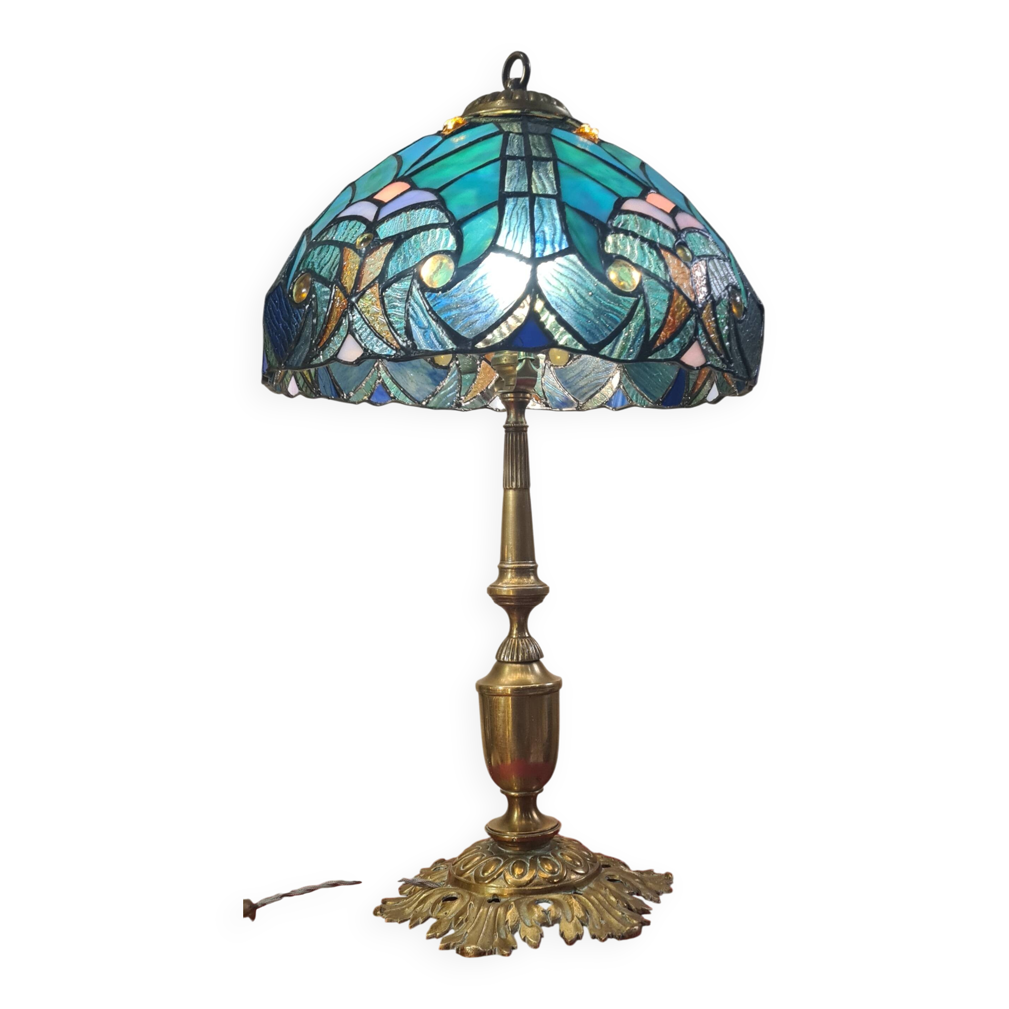 Antique Art Nouveau lamp with genuine bronze base 54x30 glass