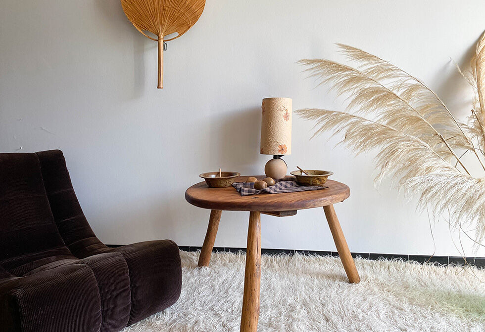 Brutalist wooden round table