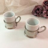 Set two porcelain cups and silver metal support