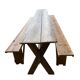 Table XL vintage en bois / Table de jardin avec bancs intégrés